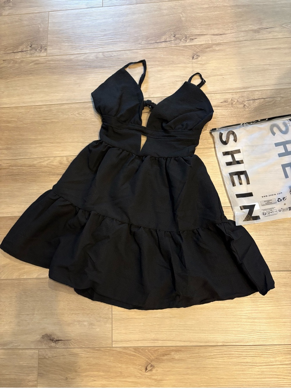 Shein Black Tiered Cutout Mini Dress
